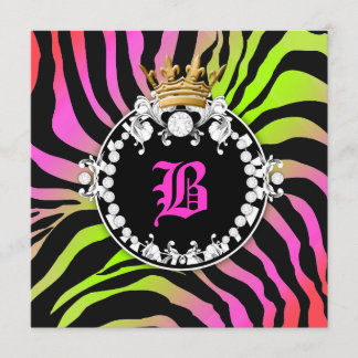Convites Medalhão de Diamante 311 Zebra Neon Cherry