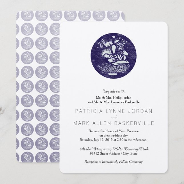 Convites Medalhão de Natividade Letterpress (Frente/Verso)