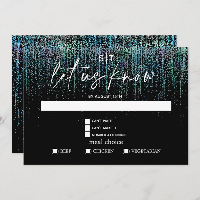 Convites Mediana Moderna RSVP Edgy Glitter (Frente/Verso)