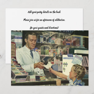 Convites Medicina Antiga, Farmacêutico e Menina na Farmácia
