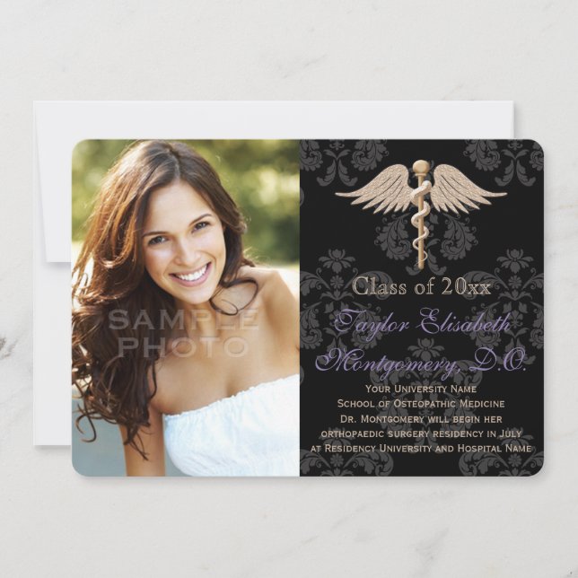 Convites Medicina Osteopática Roxa Do School Graduação (Frente)