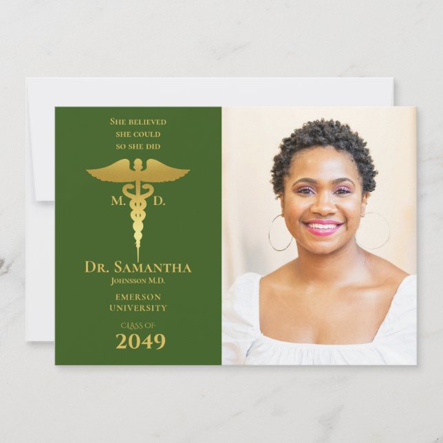 Convites Médico MD RN Graduação de Enfermeira Foto VERDE (Frente)