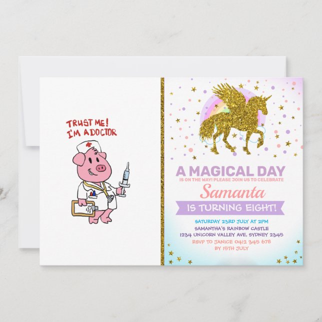 Convites Médico suíno com seringa à mão| escolher cor (Frente)