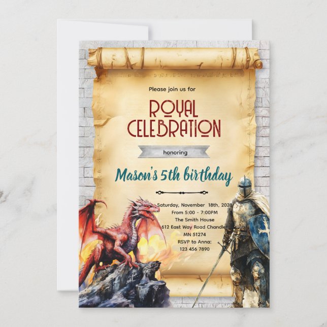 Convites Medieval knight and dragon invitation (Frente)