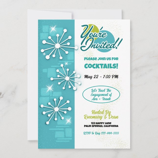 Convites Médio do século moderno Sputniks Festa de noivado (Frente)