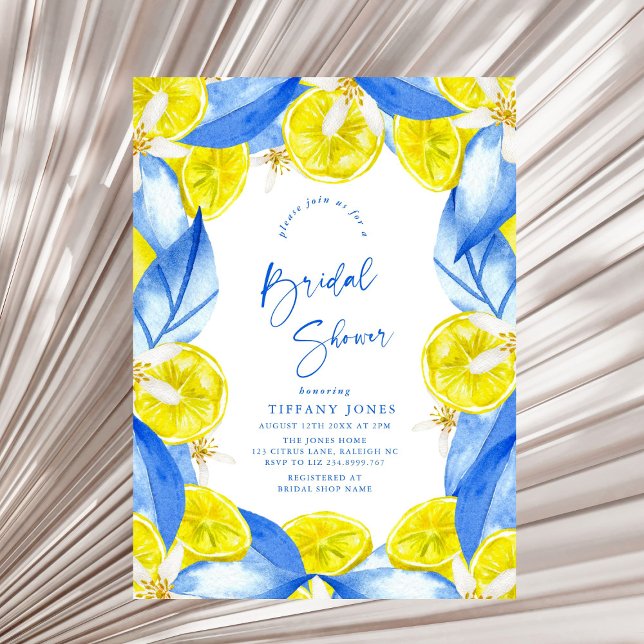 Convites Mediterranean Blue Yellow Lemons Bridal Shower (Criador carregado)