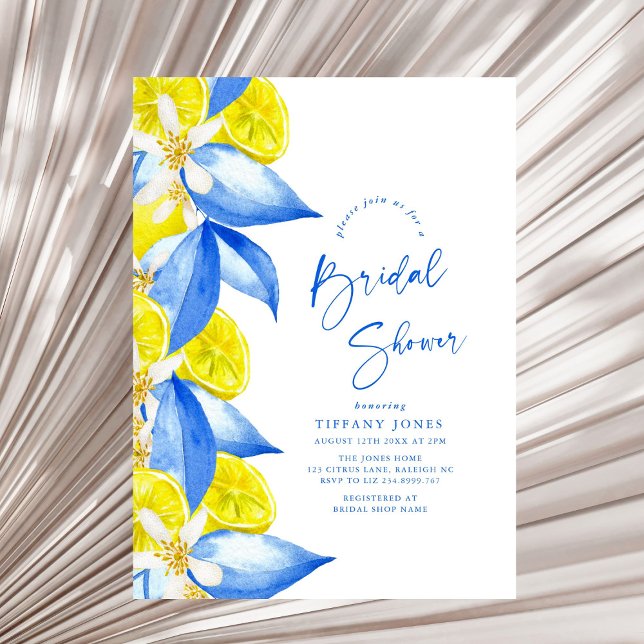 Convites Mediterranean Blue Yellow Lemons Bridal Shower (Criador carregado)
