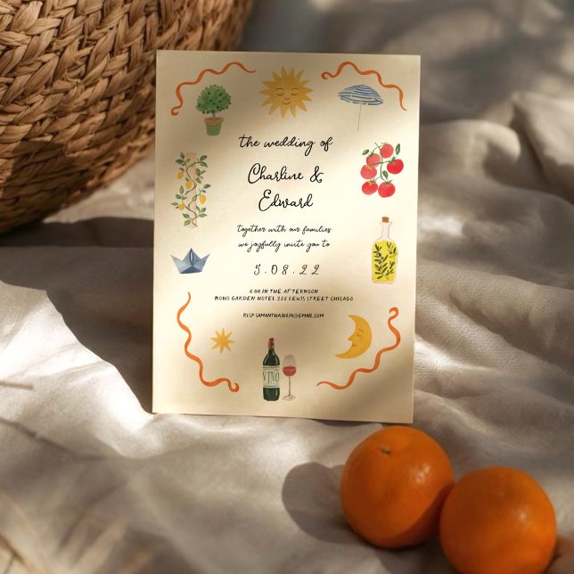 Convites Mediterranean Boho Illustrated Wedding (Criador carregado)
