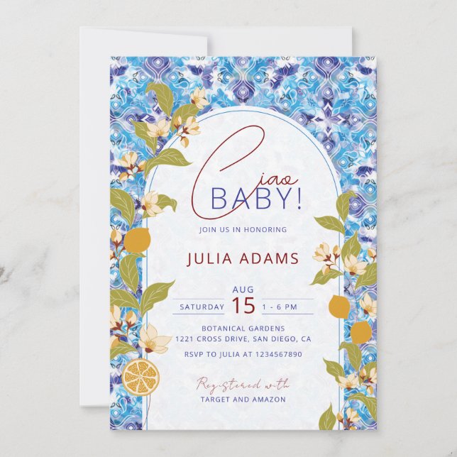 Convites Mediterranean Lemon Amalfi Coast Baby Shower (Frente)