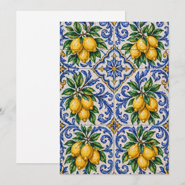 Convites Mediterranean Lemon Azulejo Tile (Frente/Verso)