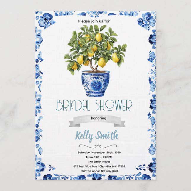 Convites Mediterranean lemon Bridal Shower invitation (Frente)
