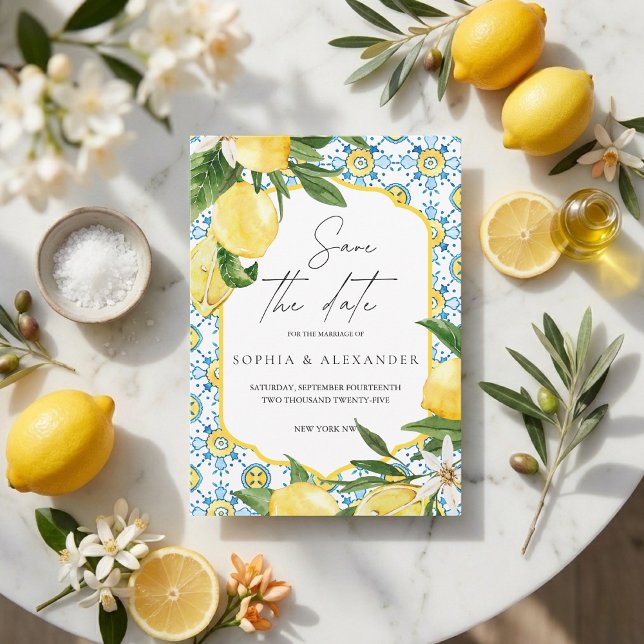 Convites Mediterranean Lemon Save the Date | Italian Amalfi (Criador carregado)