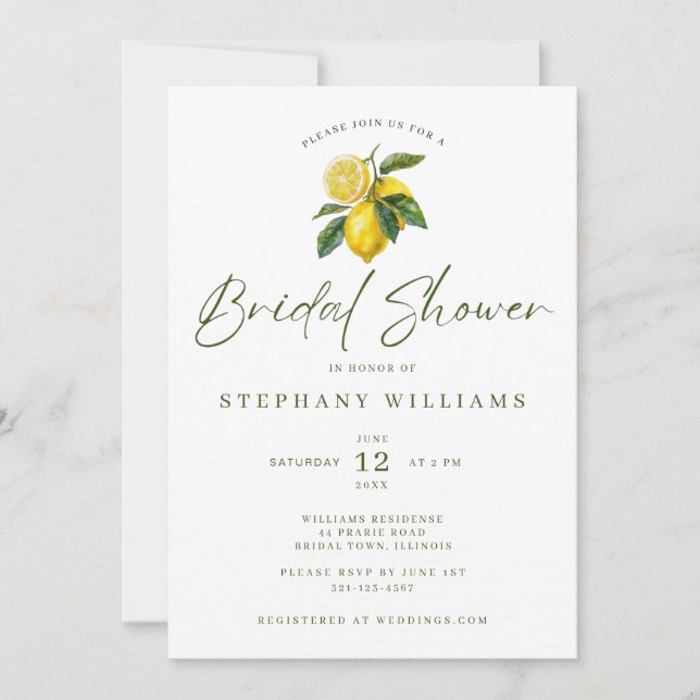 Convites Mediterranean Lemon Theme Bridal Invitation (Frente)