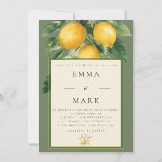 Convites Mediterranean Lemon with QR Code | Olive Green