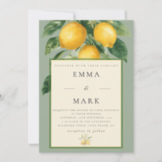 Convites Mediterranean Lemon with QR Code | Soft Sage Green