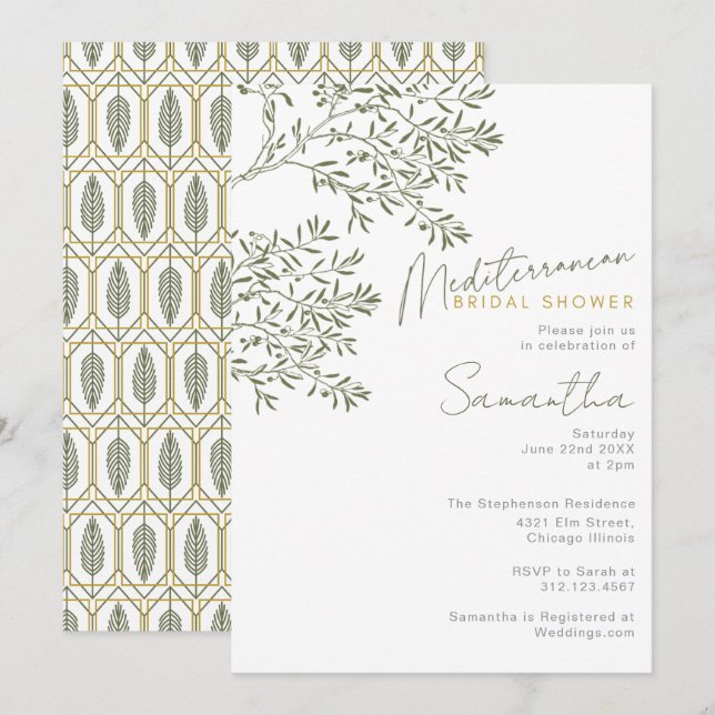 Convites Mediterranean Olive Branch Bridal Shower (Frente/Verso)