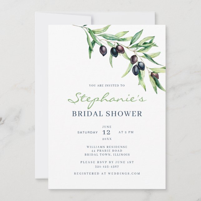 Convites Mediterranean Olive Bridal Shower Invitation (Frente)