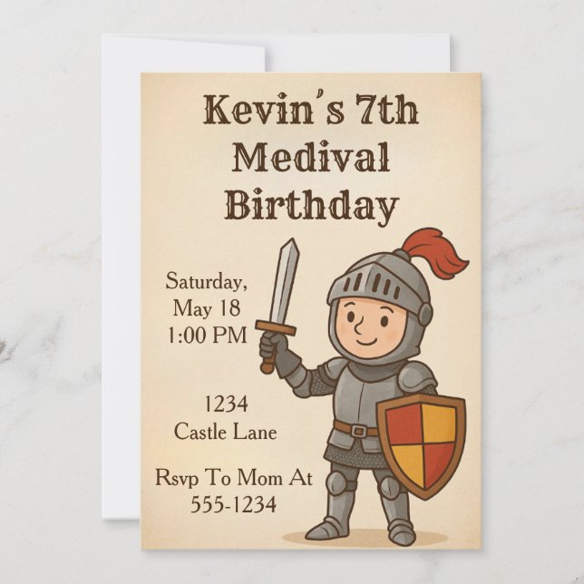 Convites Medival Knight Birthday (Frente)