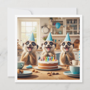 Convites Meerkats empolgados celebrando o aniversário com b