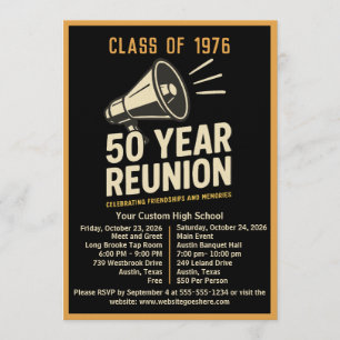 Convites Megafone Retro Ousado Reunião de 50 Anos de Format