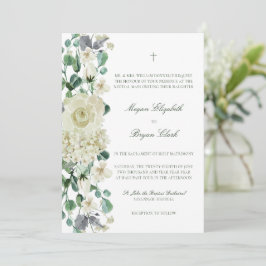 Convites Megan Elegant Greenery Casamento Católico Branco