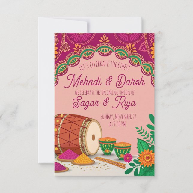 Convites Mehndi Dholki  (Frente)