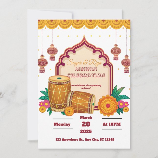 Convites Mehndi Dholki  (Frente)