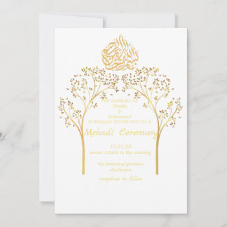 Convites Mehndi Floral elegante casamento muçulmano BRANCO