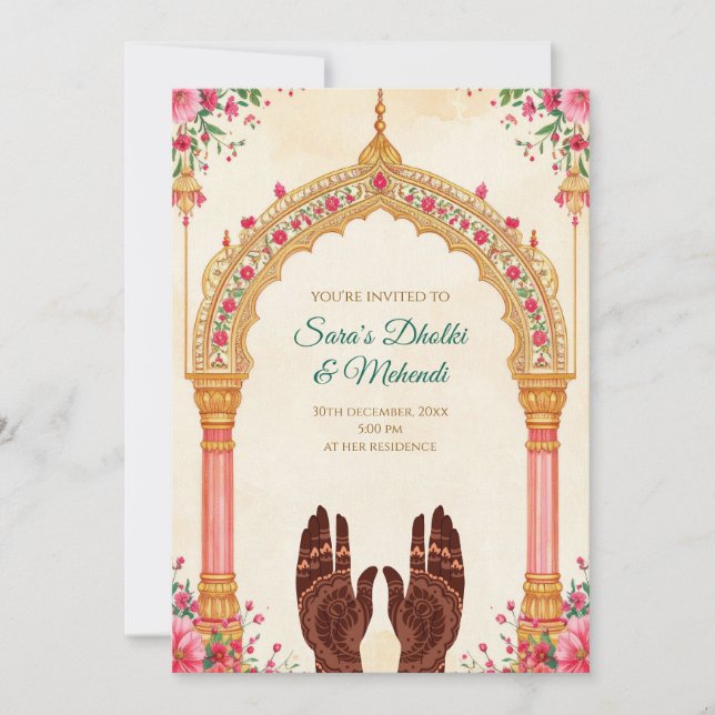 Convites Mehndi invitations Digital Dholki invites (Frente)