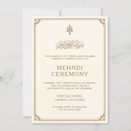 Convites Mehndi Islâmica Tradicional Borda Dourada Creme