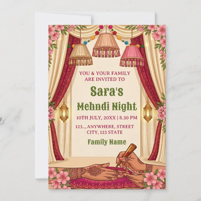 Convites  Mehndi Night Ceremony Invitation card (Frente)