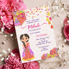 Convites Mehndi noiva cute henna indiana guarda-chuva rosa
