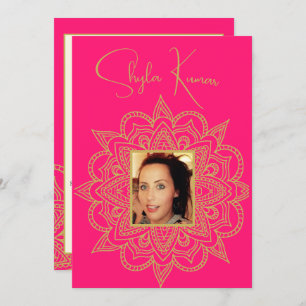 Convites Meia Cerimônia indiana rosa Dourada