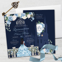 Meia-noite Blue Cinderella Princesa Quinceañera