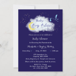 Convites Meia-noite Blue Starlit Baby Boy Stork