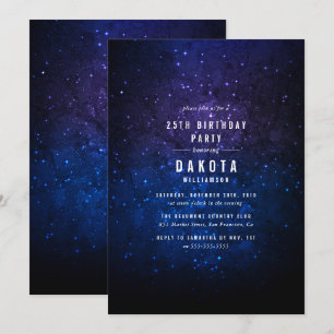 Convites Meia-Noite Céu e Festa de aniversário Galáxica das