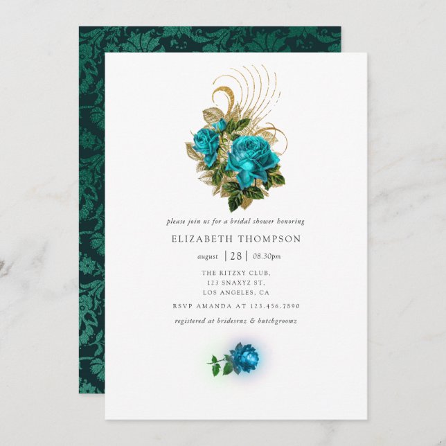 Convites Meia-noite Fantasy Turquoise e Chá de panela Doura (Frente/Verso)