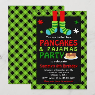 Convites Meias de aniversário de pancakes e pijamas Xadrez