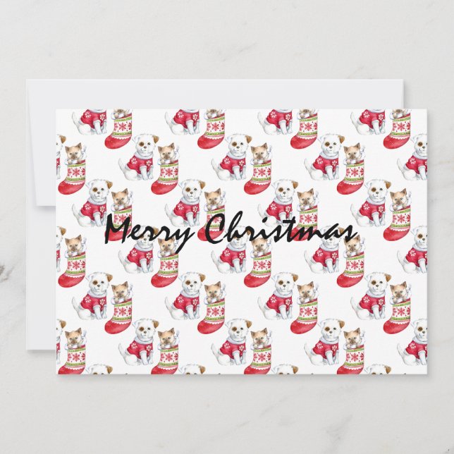 Convites Meias de Cachorro e Gato de Natal (Frente)