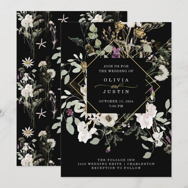 Convites Meio-dia Flores Selvagens | Casamento Geométrico N (Frente/Verso)