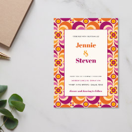 Convites Meio século Geométrico Moderno Casamento Laranja P