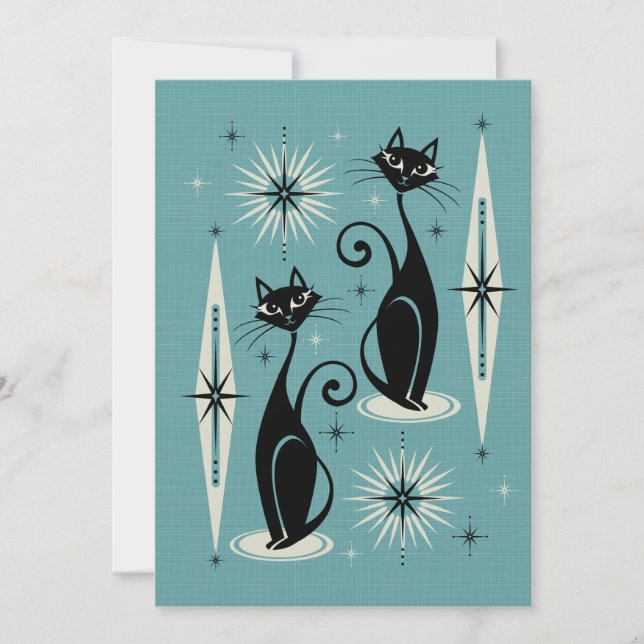 Convites Meio século mede gatos atômicos retrô em azul (Frente)