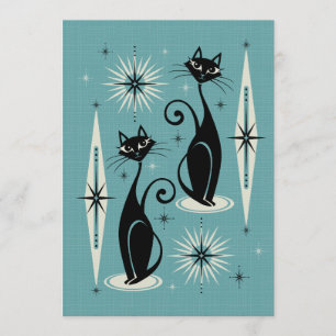 Convites Meio século mede gatos atômicos retrô em azul