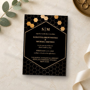 Convites Mel de favo de Ouro Negro Casamento