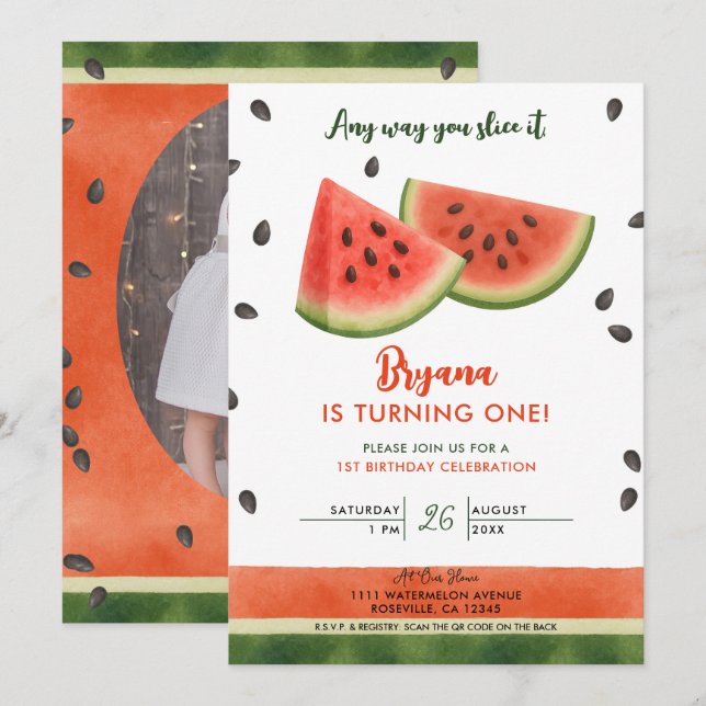 Convites Melancia De Qualquer Jeito que Corte Aniversário d (Frente/Verso)
