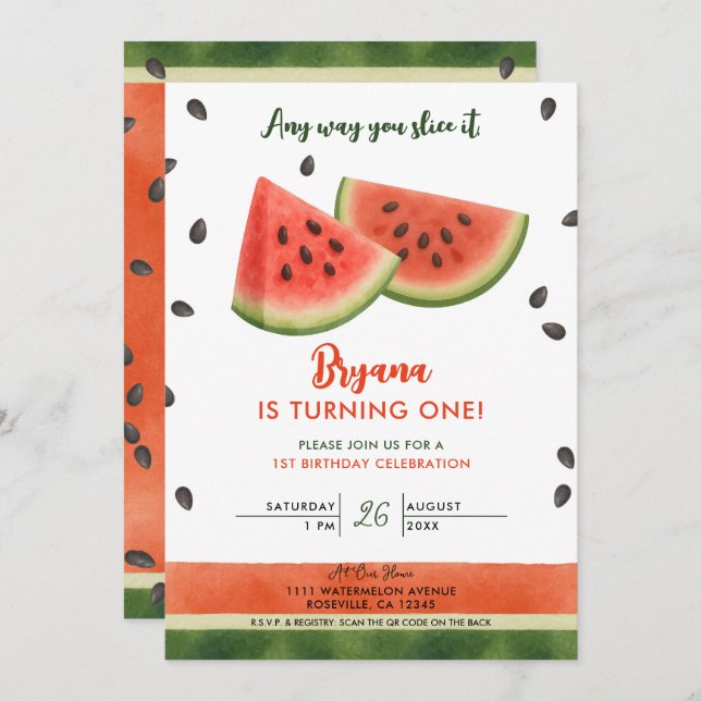 Convites Melancia de qualquer maneira que você fatia o prim (Frente/Verso)