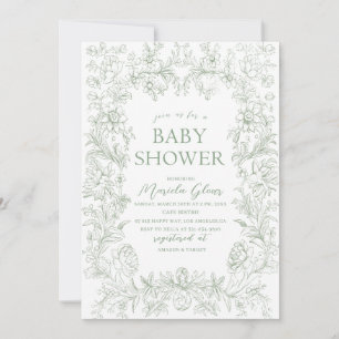 Convites Melancia elegante verde-floral chinoiserie Baby