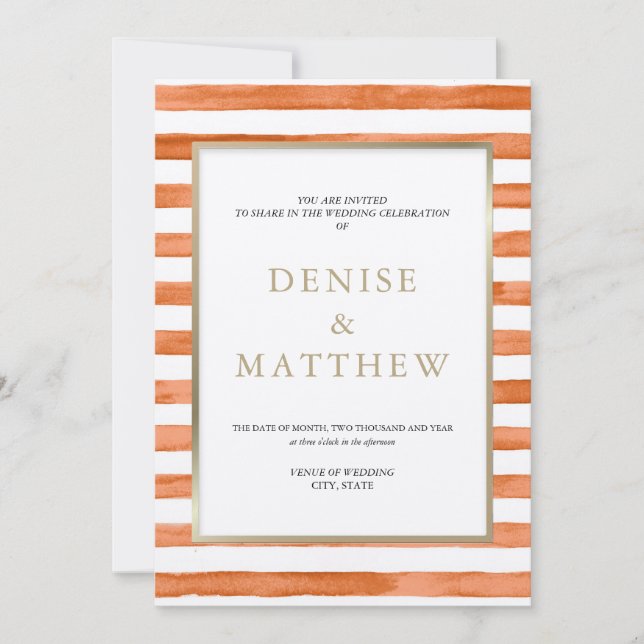 Convites Melao Faixas de Aquarela e Letras Douradas (Frente)