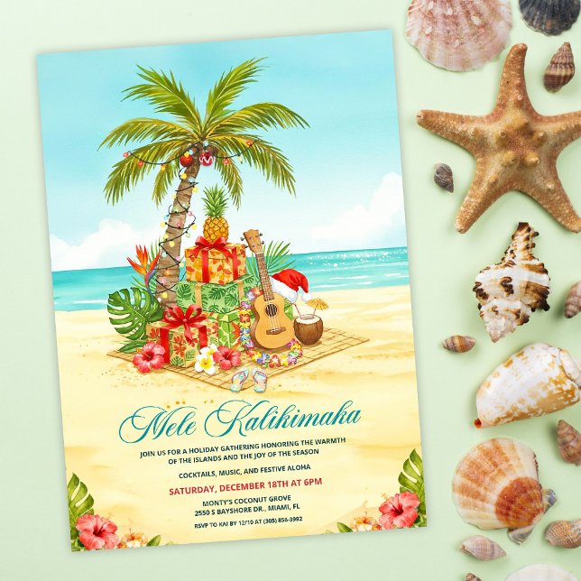 Convites Mele Kalikimaka Hawaiian Christmas Watercolor (Criador carregado)