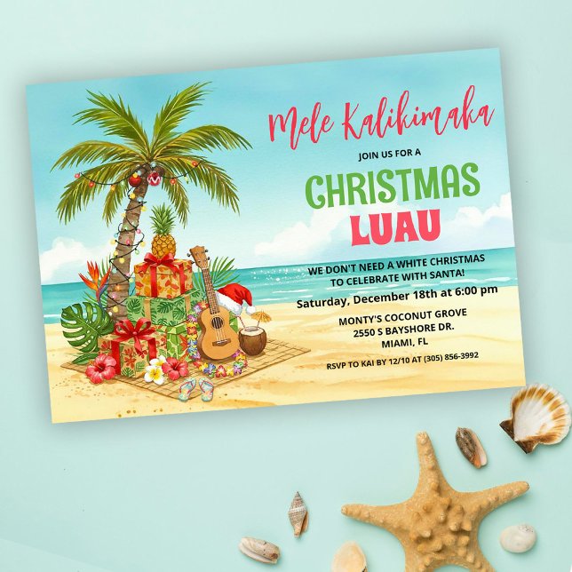 Convites Mele Kalikimaka Hawaiian Christmas Watercolor (Criador carregado)